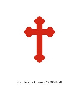 Christian crucifix cross. Vector icon red