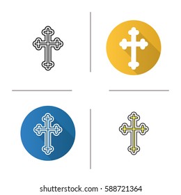 Christian crucifix icon. Flat design, linear and color styles. Easter cross. Isolated vector illustrations