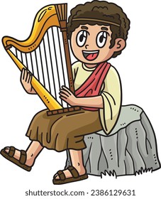 Christian David Playing the Harp Cartoon Clipart