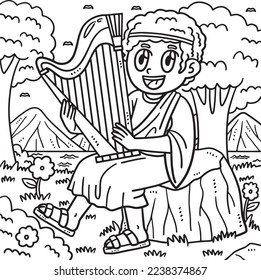 Christian David Playing the Harp Coloring Page