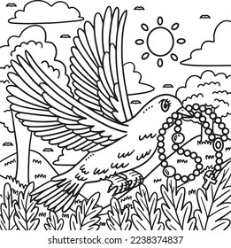 Christian Dove with Rosary Coloring Page for Kids