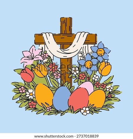 Christian Easter Cross Decorated with Spring Flowers