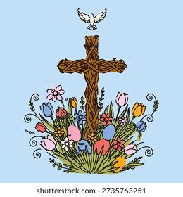 Christian Easter Cross Floral Spring Design