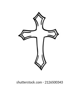 Christian easter cross vector doodle. Isolated vector on white background. Religion christian cross sketch