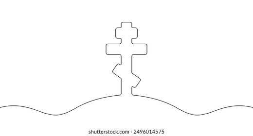 Christian eastern orthodox cross vector illustration. Continuous line hand drawn art. Symbol of Orthodox Christianity