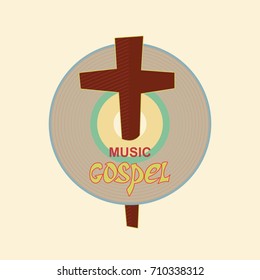 Christian emblem with the image of the music CD and the cross. Symbolizes a Christian music Studio.