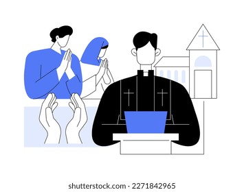 Ilustración vectorial del concepto abstracto de evento cristiano. Día sagrado cristiano, calendario de fechas religiosas, evento bautista, reunión de iglesias, misa de domingo, festival de música, metáfora abstracta de peregrinación.