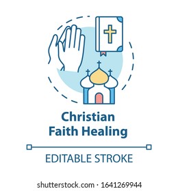 Christian faith healing concept icon. Alternative medicine, religion idea thin line illustration. Healing by divine intervention. Vector isolated outline RGB color drawing. Editable stroke