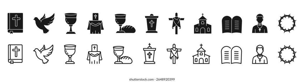 Conjunto de ícones da fé cristã, símbolos do cristianismo