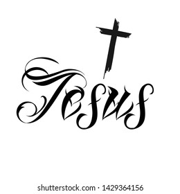 Christian faith, Jesus name design, typography for print or use as poster, card, sticker, flyer, banner or T shirt