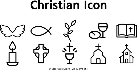 Christian Faith Symbol Icon Set in Line Art Style