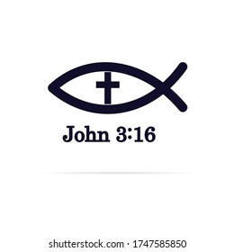 Christian fish and cross logo isolated on white background. Vector illustration
