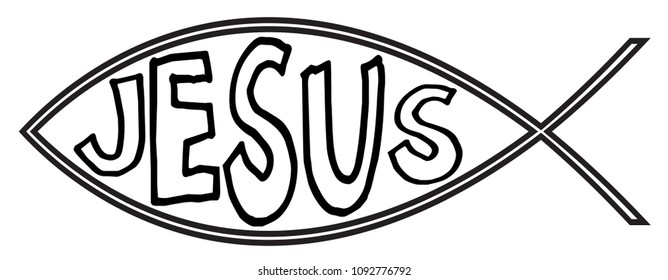 A Christian fish design with Jesus in the centre isolated on a white background