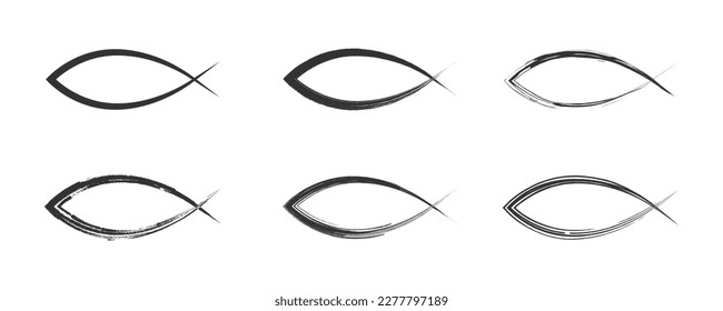 Christian fish drawn icon set. Vector illustration.