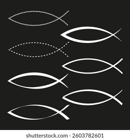 Christian fish icon. Religious ichthys vector. Minimal Jesus symbol. Black faith design.