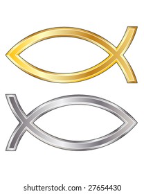 Christian fish icon in silver and gold vector texture - looks like the fish people stick on their cars