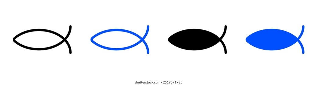 Ícone de peixe cristão. Símbolo de peixe de minimalismo simples. Jesus pescar sinal religioso. Ilustração do logotipo de Deus Cristo.