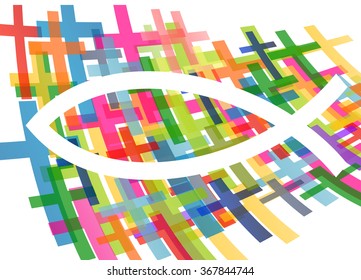 Christian fish Jesus symbol abstract vector background concept illustration