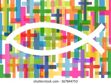 Christian fish Jesus symbol abstract vector background concept illustration