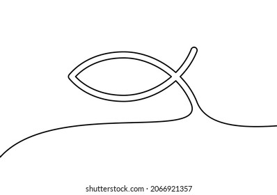 Christian fish line background. One continuous line drawing of religious fish. Vector illustration. Christian religion symbol