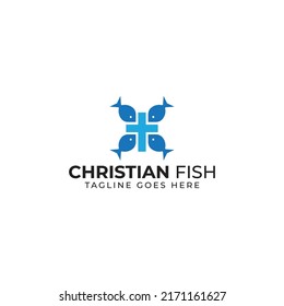 Christian fish logo with cross sign simple and clean