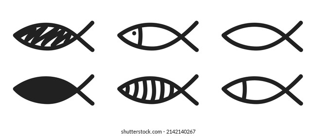 Christian fish set. Ichthys. Religious symbol. Faith in Jesus Christ. Vector illustration