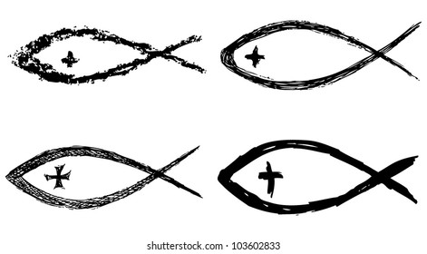 Christian fish symbol with cross. Vector