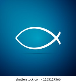 Christian fish symbol icon isolated on blue background. Jesus fish symbol. Flat design. Vector Illustration