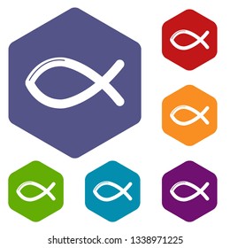 Christian fish symbol icons vector colorful hexahedron set collection isolated on white