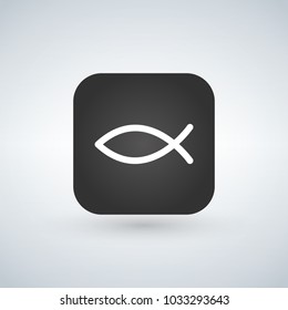 Christian Fish Symbol on app button, vector illustration.