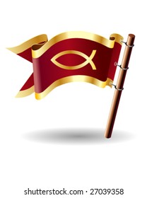 Christian fish symbol on red royal flag icon