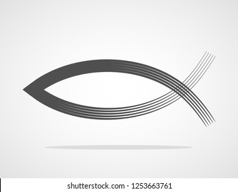 Christian fish symbol. Vector illustration. Hand drawn Christian religious icon isolated