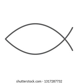 Christian fish thin line icon, religious and symbol, jesus fish sign, vector graphics, a linear pattern on a white background, eps 10.