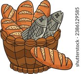 Christian Five Loaves and Two Fish Cartoon Clipart