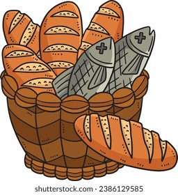 Christian Five Loaves and Two Fish Cartoon Clipart