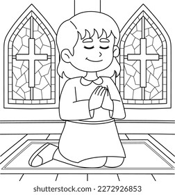 Christian Girl Praying Coloring Page for Kids