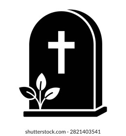 Christian grave marker with leaves vector icon tombstone cemetery christian religion memorial