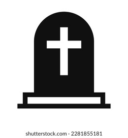 Christian grave silhouette icon. Tomb with engraved cross. Vector.