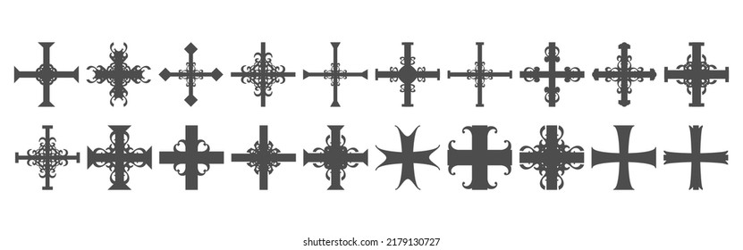 Christian greek or maltese crosses icons collection. Religion concept illustration