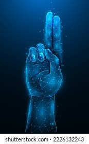 Christian hand gestures polygonal vector illustration on a dark blue background. Hand and religious gesture concept art.
