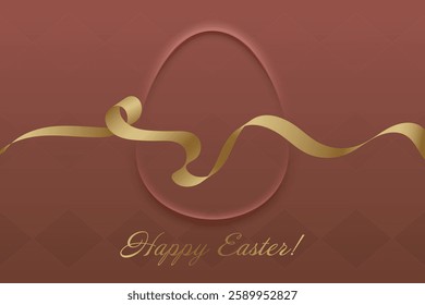 Christian Holiday. Easter greeting card, golden ribbon, deep red background, religious tradition, resurrection of Christ, faith, spiritual awakening, church gathering, peace.