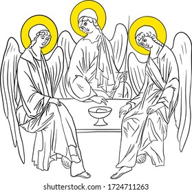 Christian holiday "Pentecost, Holy Spirit Day, Descent of the Holy Spirit, Holy Trinity Day". Isolated on a white background. Doodle. Vector illustration on white background. For cards, posters.