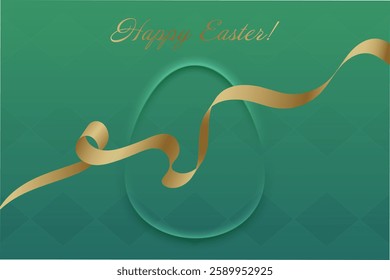 Christian Holiday. A subtle egg shape hidden within a green background, adorned with a golden ribbon, represents Easters deep religious meaning.