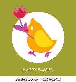 Christian holiday symbols Happy Easter eggs and chicken vector bird and colored shell of dairy product spring and nature religion and traditions congratulation and celebration lettering sign