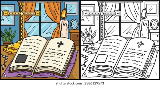 Christian Holy Bible Coloring Page Illustration