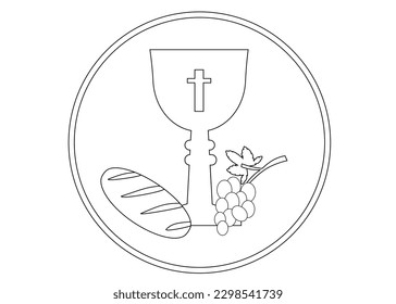 christian holy communion cartoon coloring book chalice bread and grape vector  