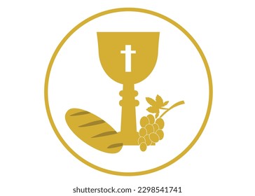 christian holy communion symbol chalice bread and grape vector  