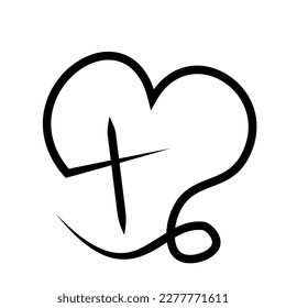 Christian icon Cross and heart in one line