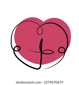 Christian icon Cross and heart in one line in color