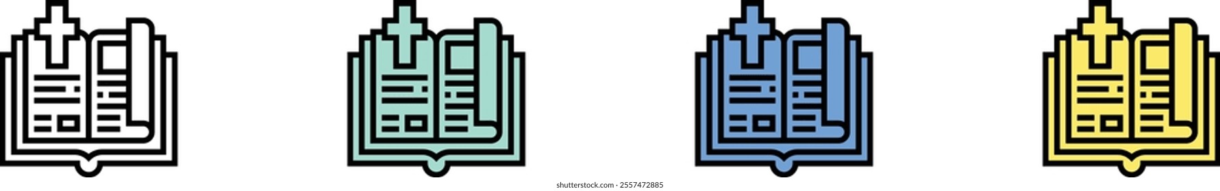 christian icon. Outline, Green, Blue and Yellow Style Design Isolated On White Background